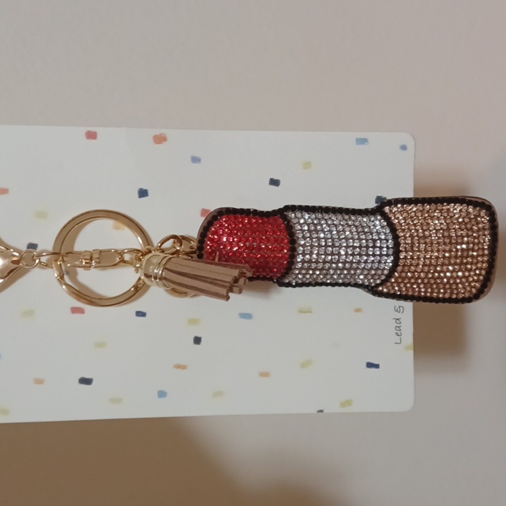 Lipstick Keychain Charm - Red, Silver, Tan